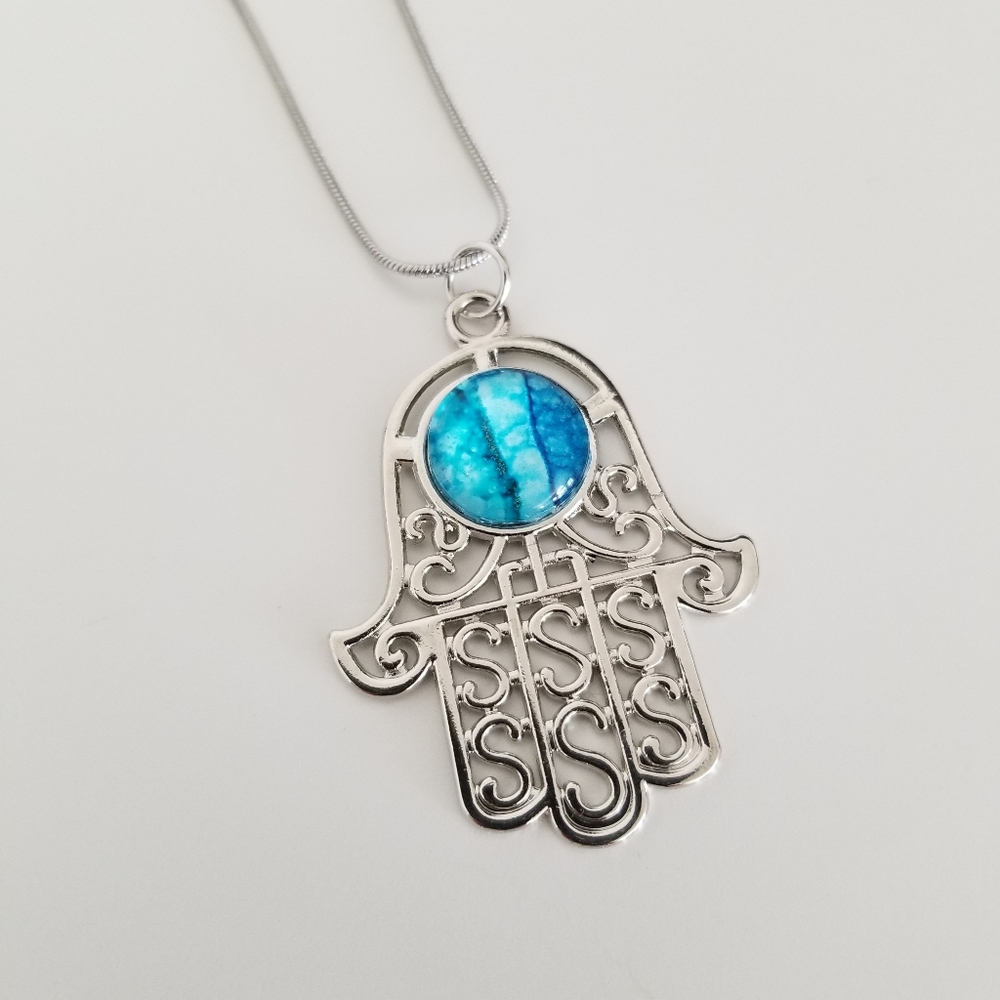 Blue Hamsa Hand Necklace